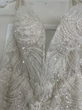 Galina Signature lace mermaid Sequin  Wedding Dress in Ivory . low back. #SWG941